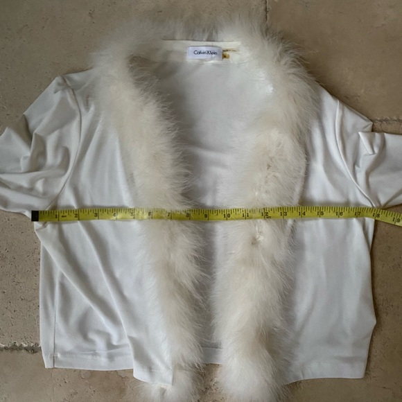 NWT Calvin Klein Marabou Feather Trimmed White Jacket Medium - Picture 4 of 8